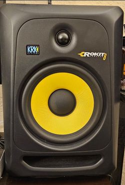 KRK RP8 G3 (Rokit 8 Generation 3) with only the dust the bass has yet to shake off of them.  If you're familiar with these speakers you know nothing e
