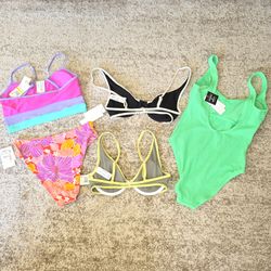 NWT Juniors Salt Cove Neon Green Bathing Suit Bikini Tops ROXY Bottoms Sz M LOT