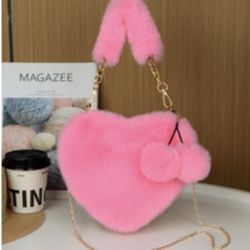 Pink Heart Shape Fury Handbag (NEW)