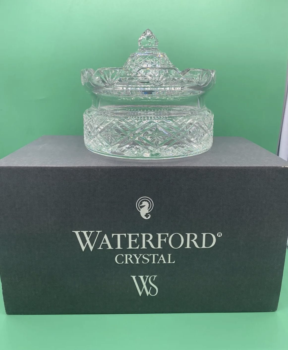 RARE Waterford Cut Crystal Biscuit Barrel Jar with Lid WS 2001 Signed by Artist