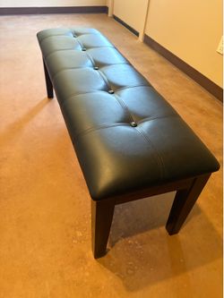 Black Faux Leather Upholstered Bench – Solid Wood Base – 50” Long