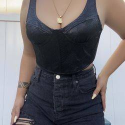 Black Snake Skin Vegan Leather Corset Top