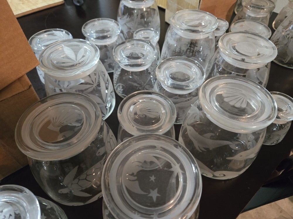 30 Push Top Jars, Hand Etched, New With Gift Boxes, Closeout Artist Retired,All Products : American Fashion Style Bags On Sale