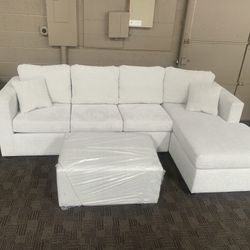 New Beige Cream Sectional And Ottoman 