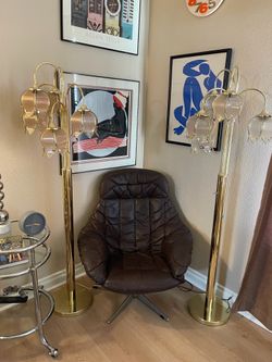 1980s Vintage Hollywood Regency Pink lotus glass floor lamps EACH