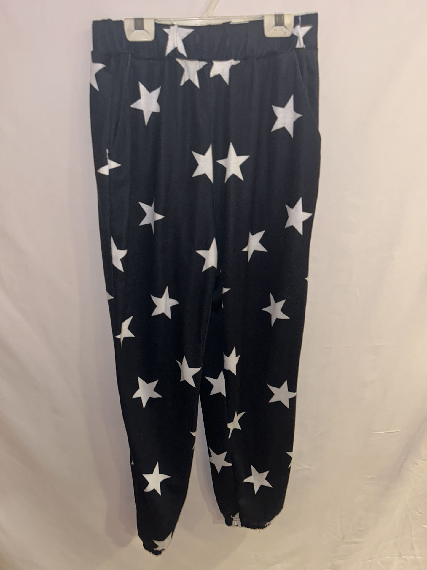 Ladies Womens Small Cute black w white stars joggers casual sweatpants