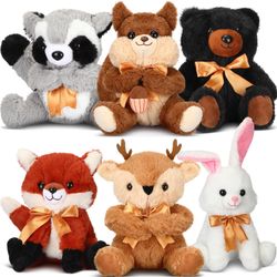 Syhood 6 Pcs Large Woodland Stuffed Animals 11.8 Inch Plush Bear Deer Fox Squirrel Rabbit Raccoon Stuffed Woodland Toys Wild Plush Animal for Birthday