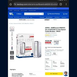 ARRIS - SURFboard SB8200 32 x 8 DOCSIS 3.1 Gig-Speed Cable Modem - White
