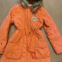 Parka winter coat - Women's M - Orange W/fur Hood