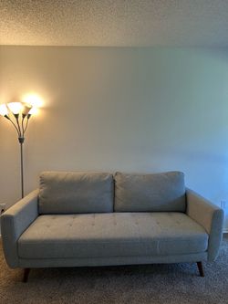 Mid-Century Modern Gray Tufted Sofa