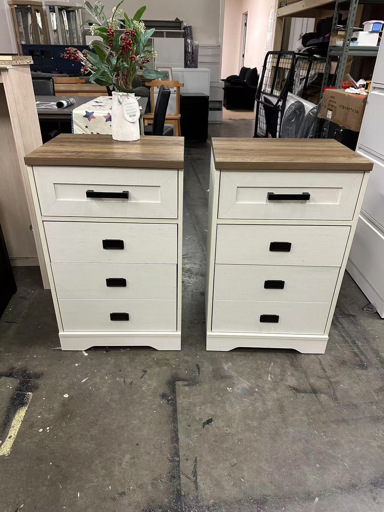 2 Pack 31.9 inch Tall End Table,Side Table for Living Room, 3 Drawers Nightstand for Bedroom,Antique White