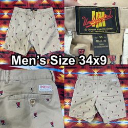 Undefeated Khaki U-Man Shorts Chino Shorts Mens Size 34x9 Embroidered All Over