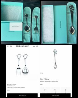 Tiffany & Co. Silver Fork & Spoon Baby Set + Tiny Tiffany Silver Seahorse Baby Spoon