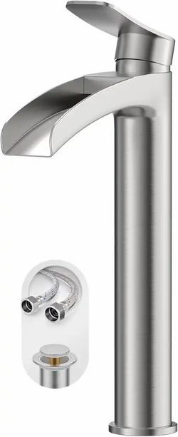 Brushed Nickel Tall Bathroom Vessel Sink
