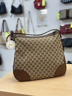 GUCCI GG CANVAS LARGE HOBO PURSE ENTRUPY CHECKED USED