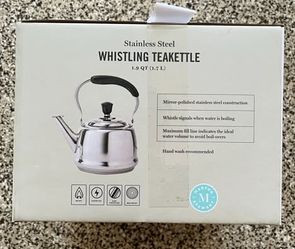 Martha Stewart Kingstree Stainless Steel Whistling Tea Kettle, 1.9 Qt, New in Box