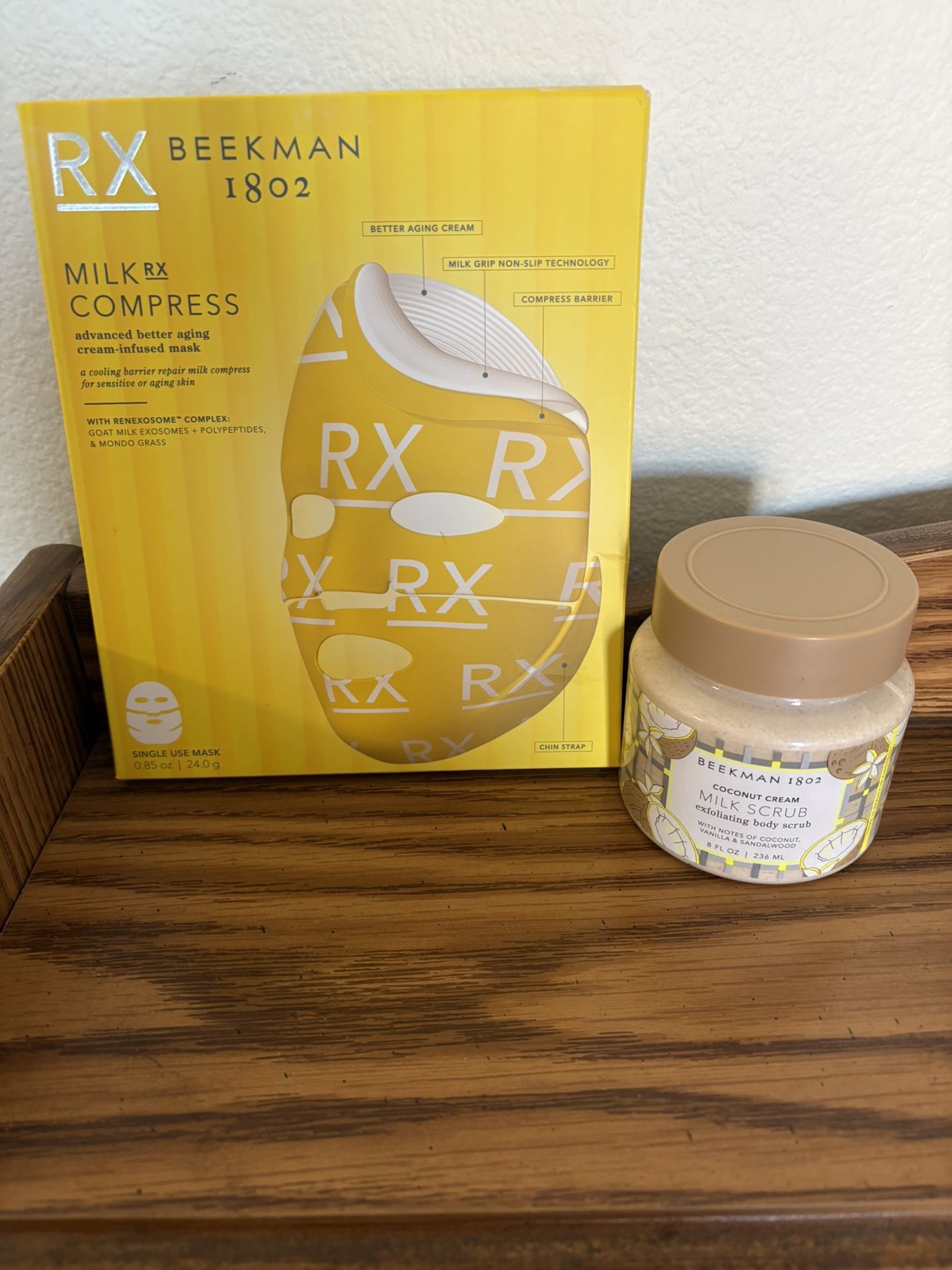 BEEKMAN 1802 MILK COMPRESS FACE MASK & COCONUT CREAM BODY MILK SCRUB 