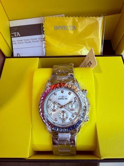 Invicta Chronograph Watch with Rainbow Crystal Bezel