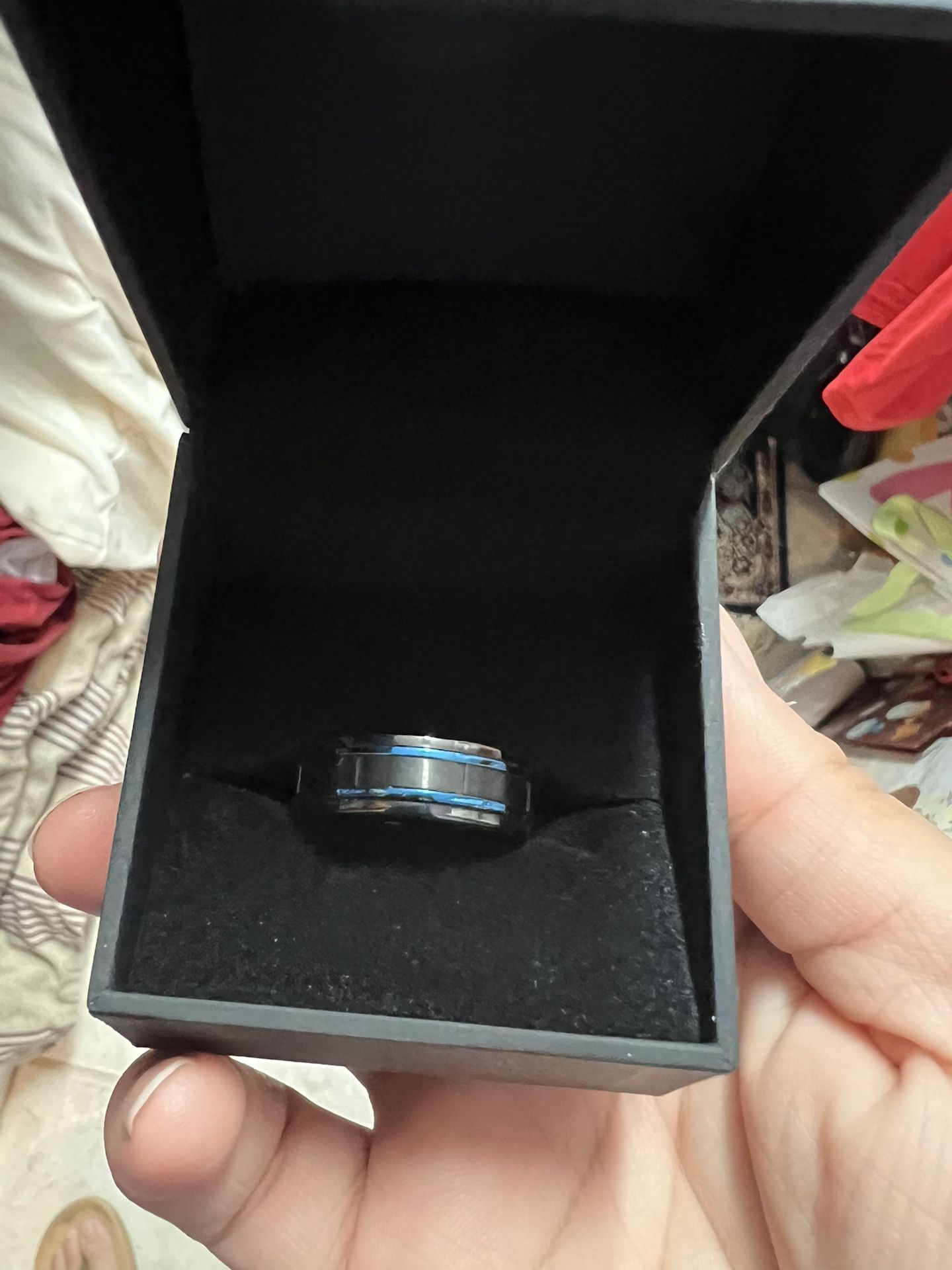 Now + Forever Men's Wedding Band Black & Blue Ion-Plated Stainless Steel 8mm