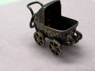 Vintage Sterling Silver Baby Carriage Charm Pendant Marked Sterling