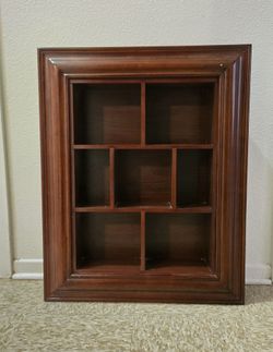 Vintage Wooden Shadow Box Display Shelf – Solid Wood Wall Cabinet (Decor / Collectibles)