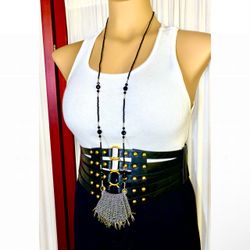 Long Beaded Necklace w/ Hand Beaded & Crocheted Medicine Bag Amulet Totem Pouch