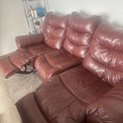 Red Leather Recliner Sofa. And Recliner / swivel Rocker