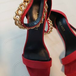 Size 6 Nine West Chain Design Red Strappy Heel