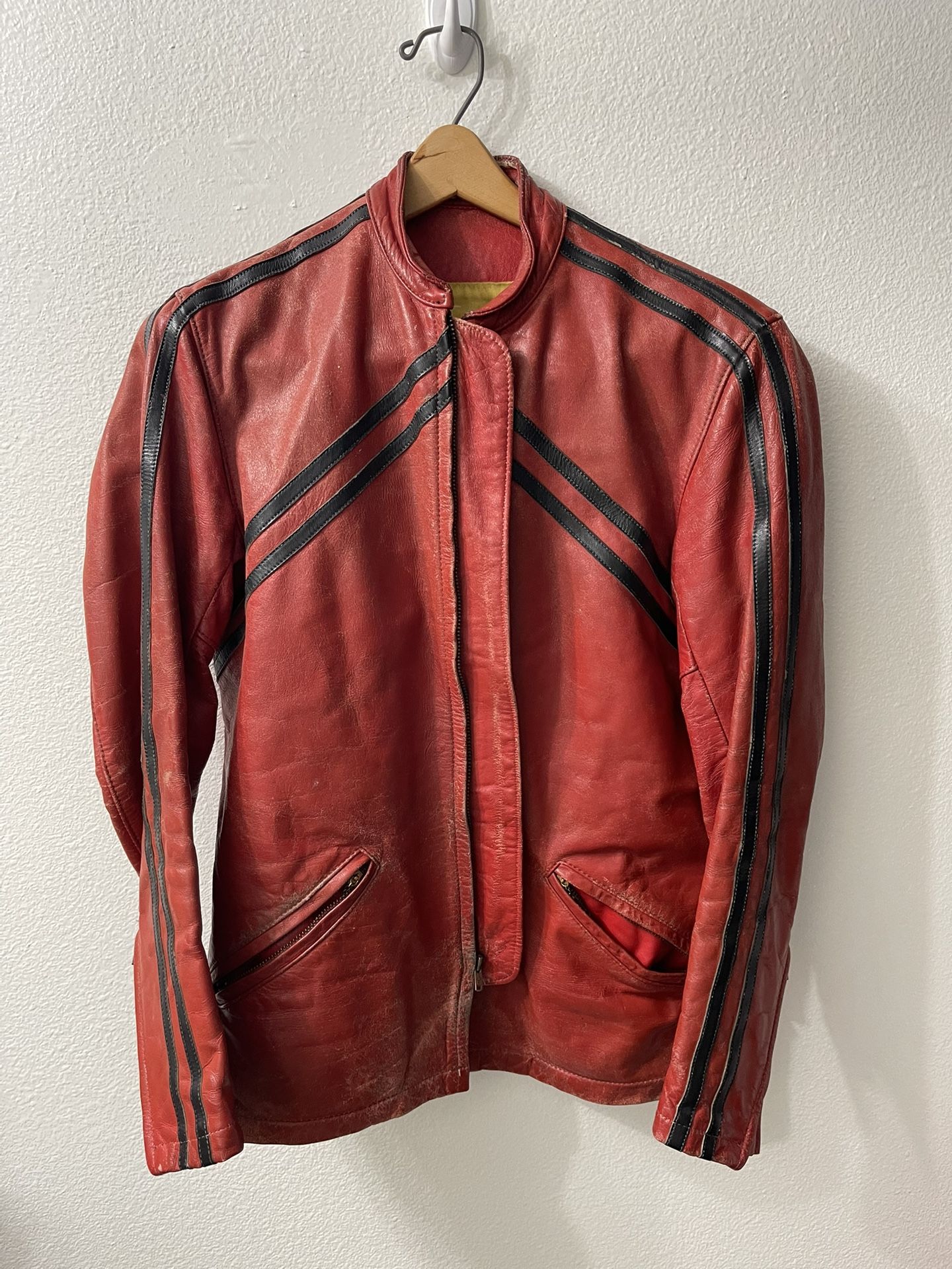 Vintage Bates California Red Leather Motorcycle Jacket – Size 38
