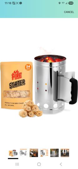 Charcoal Chimney Starter, BBQ Grill Quick Rapid Fire Starter Chimney for Outdoor Barbecue Cooking Camping, Sturdy and Easy to Use, Stainless Steel（10.