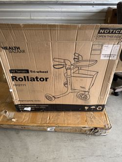 3 Wheels Rollator Walker for Seniors, Foldable Lightweight Walker with Detachable Tray and Storage Bag, Invisible Brake Line, 6 Levels Height Adjustab