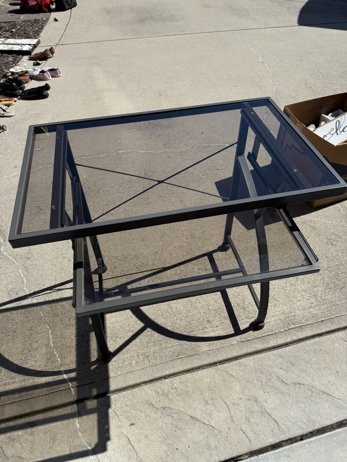 Glass And Metal Desk With Pull Out Tray