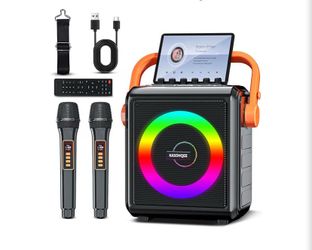 Karaoke Machine with Wireless Microphones, Portable Bluetooth Speaker System for Adults, Rechargeable PA Speaker with Dynamic LED Party Lights, 8000mA