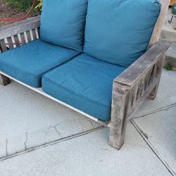 Heavy Duty Teak Club Chairs And Loveseat, 3 Pieces, Stainmaster Cushions