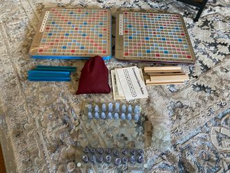 2 Vintage 1940s scrabble sets and a clear chess/checkers set-$40 for all. Higley and ray.
