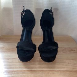 Black Suede Ankle Strap Heel Sandals