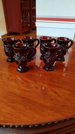 Avon 1876 Cape Cod Ruby Red Footed Bistro Mugs-Set of 6