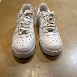 White Nike with teal swoosh