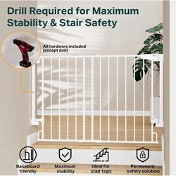 Cumbor 29.2–43" Baby Gate for Stairs, Hardware Mounted (Drill Required), Expandable No Bottom Bar 