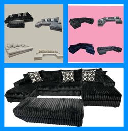 BRAND NEW  6x13x6ft And 11x11ft SECTIONAL CHAISE SOFA, Cordoroy BLACK FABRIC,  CUSTOM MADE AVAILABLE
