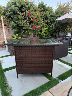 Outdoor Wicker Bar Table with Glass Top - Patio/Poolside