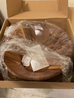 Round Wooden Serving Bowl and Wooden Server