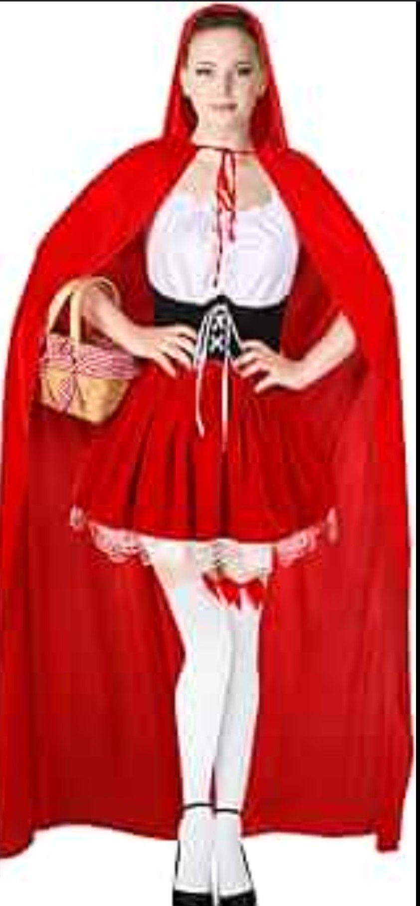 Women's Riding Hood Costume Halloween Party Dress with Red Hooded Cloak White High Stockings Size Medium