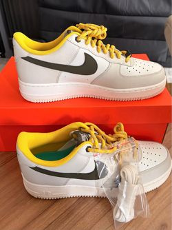 Nike Air Force 1 Low White Yellow Olive Sneakers Size 10