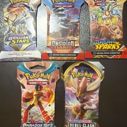"🔥 Pokémon TCG Bundle! 5 Booster Packs - Brilliant Stars, Obsidian Flames & More! 🔥"  