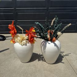2 Large Vases With Artificial Flowers