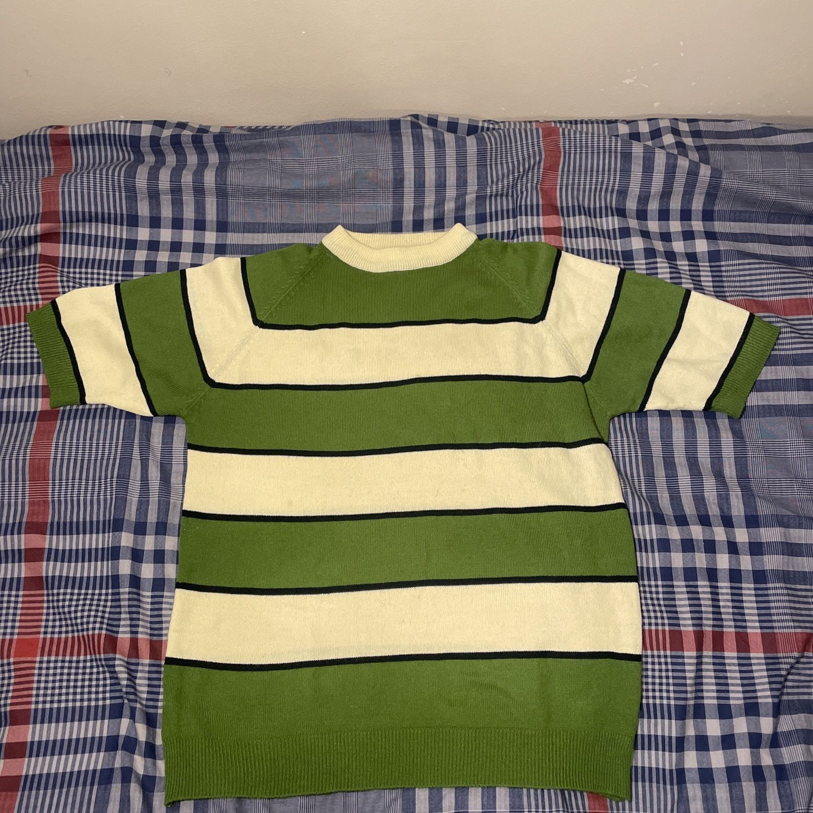 VTG 60s Kurt Cobain GRAIL TOWNCRAFT PLUS GREEN Striped Acrylic SHIRT JC PENNEY M