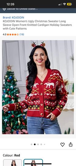Women's Ugly Christmas Sweater Long Sleeve Open Front Knitted Cardigan Holiday Sweaters with Cute Patterns
