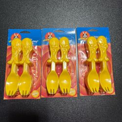 Looney Tunes "Kidz Kutlery" Warner bros Tweety Bird 24 pcs Novelty sporks 1999