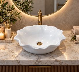 Juvia White Scalloped Edge Vessel Sink